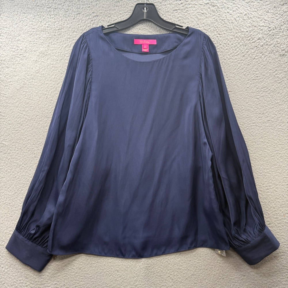 NWOT Lilly Pulitzer Maisel Top Blouse True Navy Blue Boatneck Long Sleeve Size M
